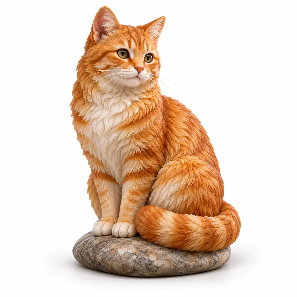 Eine persönliche Tierfigur mit weichem Fell und ruhiger Pose.