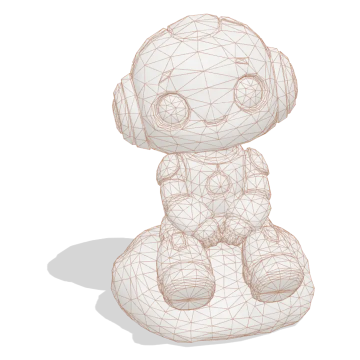 Drahtgitter des Roboters nach der KI-Retopologie, deutlich weniger Dreiecke