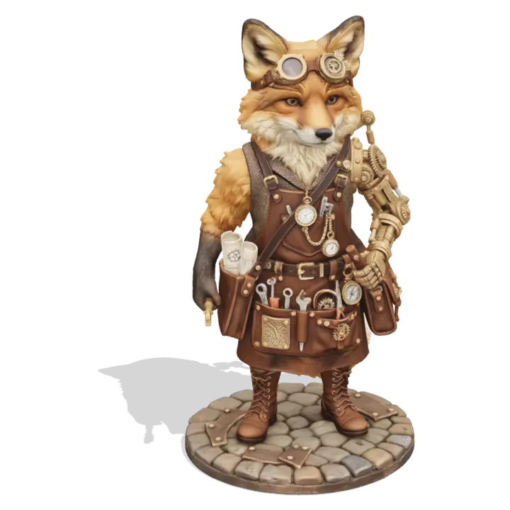 Steampunk-Fuchs in der Stufe Pro, ganze Figur in Farbe
