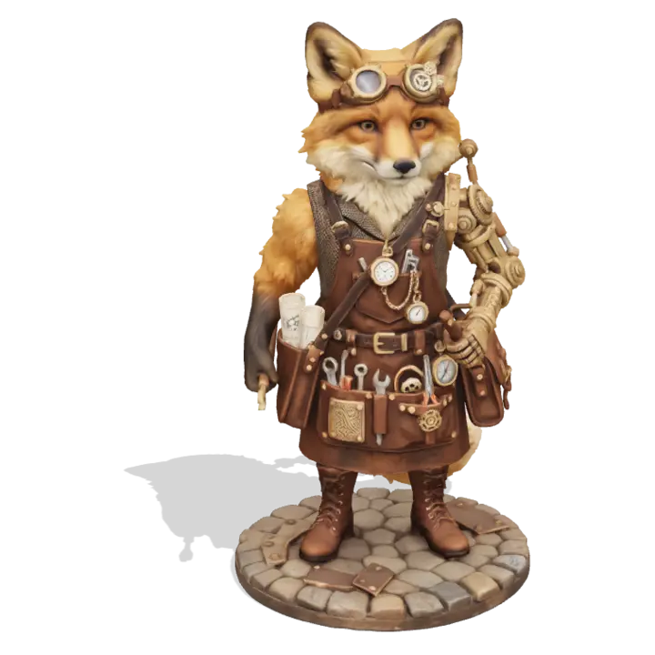 Steampunk-Fuchs in der Stufe Schnell, ganze Figur in Farbe