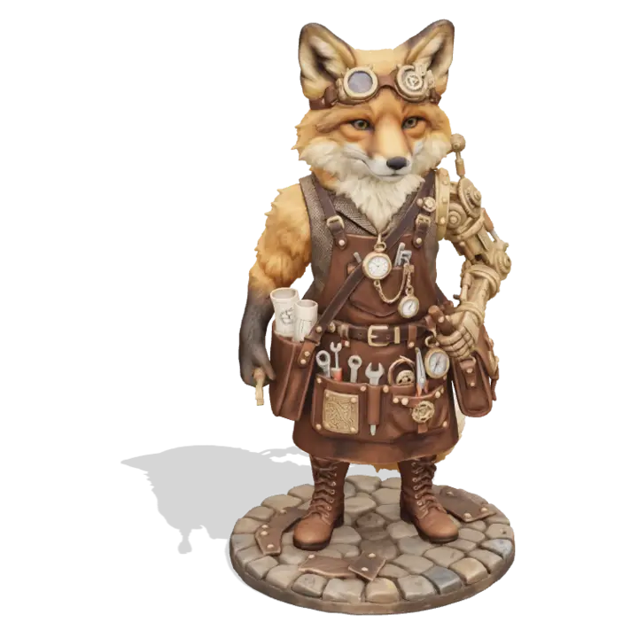 Steampunk-Fuchs in der Stufe Standard, ganze Figur in Farbe